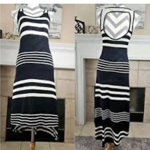 Rip Curl surf black/white striped maxi viscose dress suze large - Picture 1 of 7
